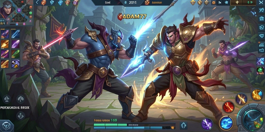 Tangkapan layar pertempuran epik dalam game MOBA ADAM77.