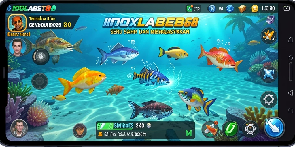 Screenshot dari gameplay IDOLABET88 yang menampilkan aksi menembak ikan.