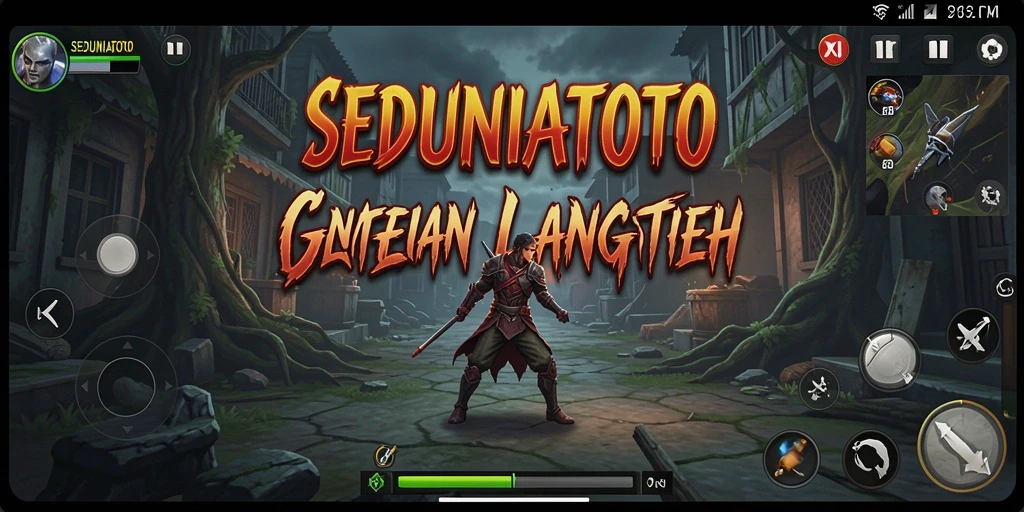 Screenshot gameplay SEDUNIATOTO menampilkan suasana menyeramkan di dalam ruangan gelap.